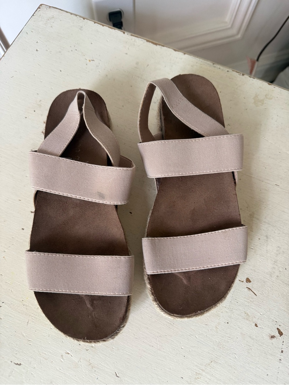Madden Girl Women's Elastic Strap Sandals in Taupe